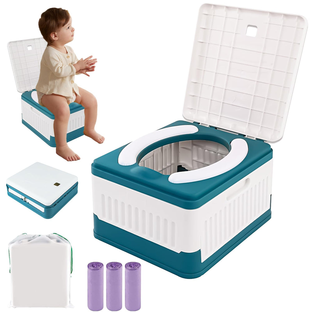 SZBOB travel potty folded for compact packing and easy portability on trips.