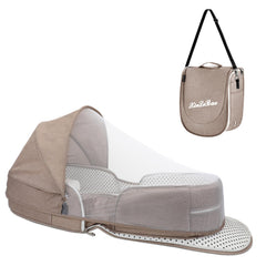 SZRUNZHU baby bassinet folded in khaki, travel-ready and space-saving