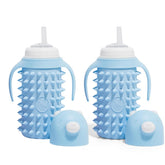Tabor Place Spikey Bear 8oz glass sippy cup with shock-absorbing sleeve protects glass on drops.