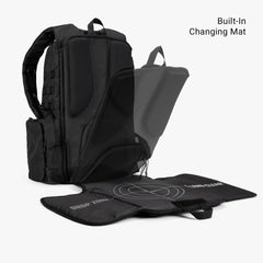 Tactical Baby Gear Daypack MOLLE system image emphasizes customizable storage for accessories.