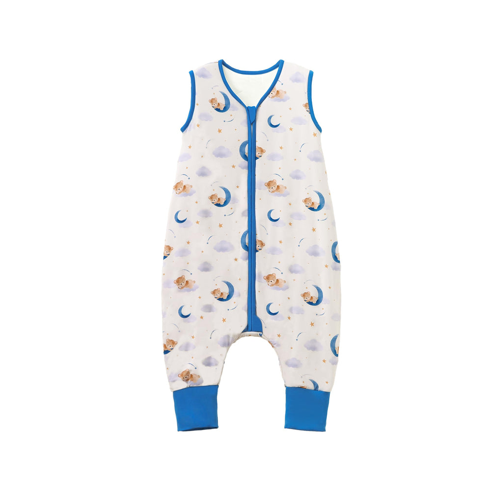 TADO MUSLIN sleep sack with legs on model shows soft bamboo rayon comfort for sleep.