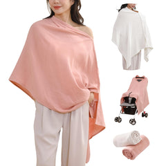 TADO MUSLIN nursing cover pink model shows breathable privacy during feeding.