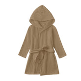 TADO MUSLIN toddler bathrobe hooded front view shows ultra-soft organic fabric for cozy moments