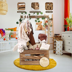 TAEYONK baby shower crate hanger rack focus demonstrates tall 33.5-in rack for organized outfits.