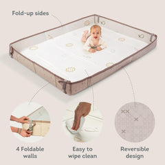 Taf Toys Fold 'n Fun Mat waterproof surface cleans up spills quickly.