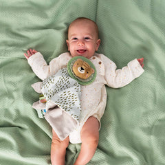 Taf Toys pacifier strap feature keeps a soother handy for on-demand comfort