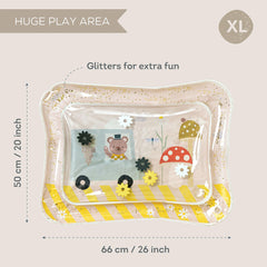 Taf Toys Tummy Time Water Mat Ice Cream Bear view showing floating toys to boost reach and coordination