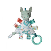 Taggies Drax Dragon teething triangle with satin sensory tags for calming sensory play
