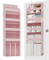 TAHAVICE pink over-the-door organizer front view keeps nursery essentials organized for quick reach