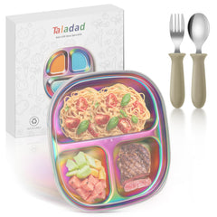 Taladad stainless-steel kids plates set on table for durable toddler meals