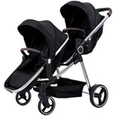 TALENBEEN double stroller in tandem folded for easy twin travel storage.