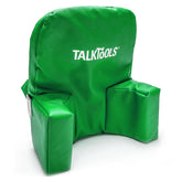 TalkTools High Chair Helper Cushion closeup cover shows durable vinyl for easy cleaning and steady posture.