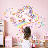 Tanlaby Rainbow Unicorn wall decals with flowers and butterflies for nursery decor.