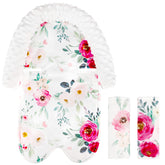 TANOFAR baby car seat head support in gray flower front view enhances neck comfort.