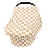 Tanofar car seat cover in light brown checkerboard fabric, breathable and baby-friendly.
