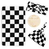 TANOFAR newborn swaddle blanket in black checkerboard offers ultra-soft comfort for delicate skin.