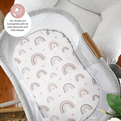 Tansy Panda 360-degree elastic bassinet fit demonstrating secure, wrinkle-free surface