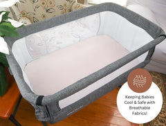 Tansy Panda universal-fit bassinet sheets fit 20x33 inch mattresses across brands.