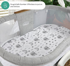 Tansy Panda Halo Bassinet Sheets are machine washable and quick-drying for easy care.