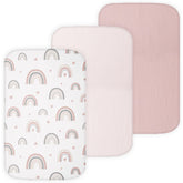 Tansy Panda pink 3pc muslin bassinet sheet set provides cozy, breathable sleep.