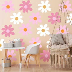 TaoBary daisy wall decal applied to a clean wall surface demonstration