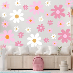 Taobary daisy wall decal pink petals create a cheerful living room focal point