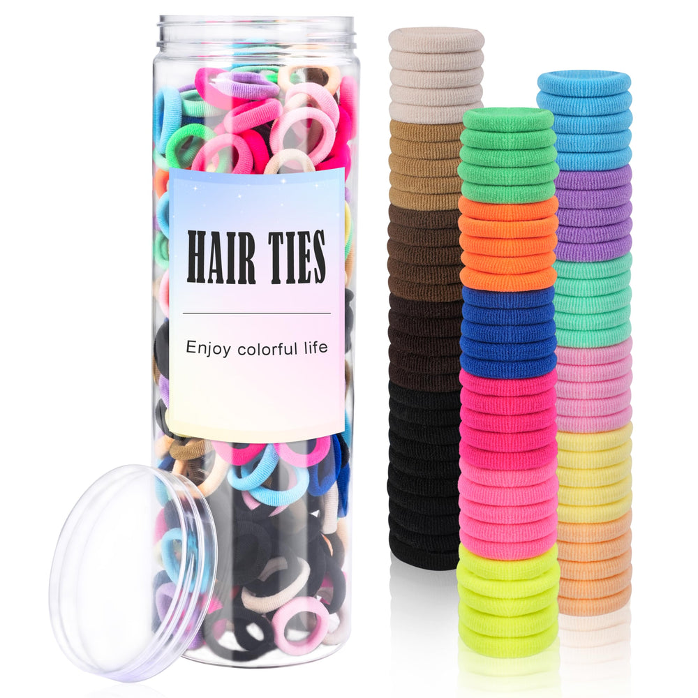 TaShow 500-count baby hair ties pack with jar for storage and portability