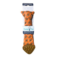 Tasty Tie football teething tie for baby-safe chewing and sensory play.