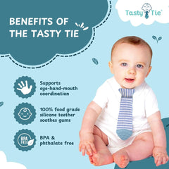 Tasty Tie teething tie clip-on design for secure wear during outings