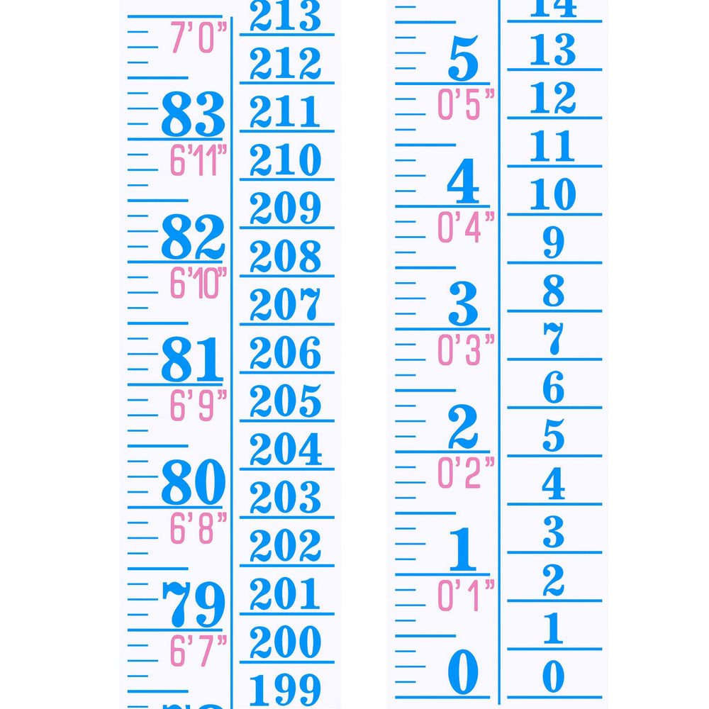 Tatuo Growth Chart blue wall label front view for home height tracking.