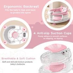 Tavlshero ergonomic backrest supports baby's posture during baths.