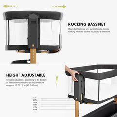 Taylengrow Baby bassinet height-adjustment shows 6 levels for perfect bed alignment.