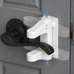 Tazyuxd childproof lever lock 2-pack mounted on a door handle to prevent curious access.