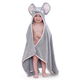 TBEZY hooded towel elephant design laid flat, showing ultra-soft cotton velour and terry for gentle drying.