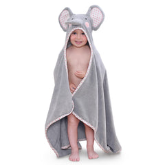 TBEZY hooded towel elephant design laid flat, showing ultra-soft cotton velour and terry for gentle drying.