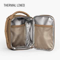 TBG cooler pouch Ranger Green attached to MOLLE webbing shows expandability for essentials during family outings.