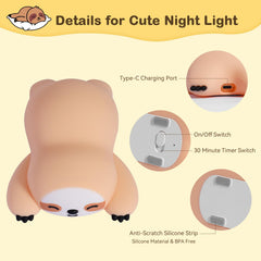 TCMOT Sloth Night Light with rechargeable battery for cordless, 6-hour ambiance