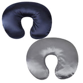 Tcmyyund satin nursing pillow cover front view in grey and navy, gentle on baby's skin.