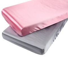 Tcmyyund satin pack n play sheet folded in grey and pink, silky-soft for baby skin