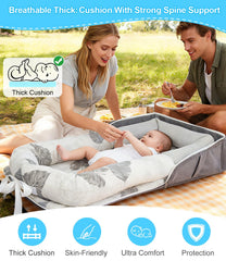 Tcruybed baby lounger compact fold enables portable travel storage