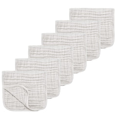 TDHD muslin burp cloths pack shot shows six-pack practicality for feeding.