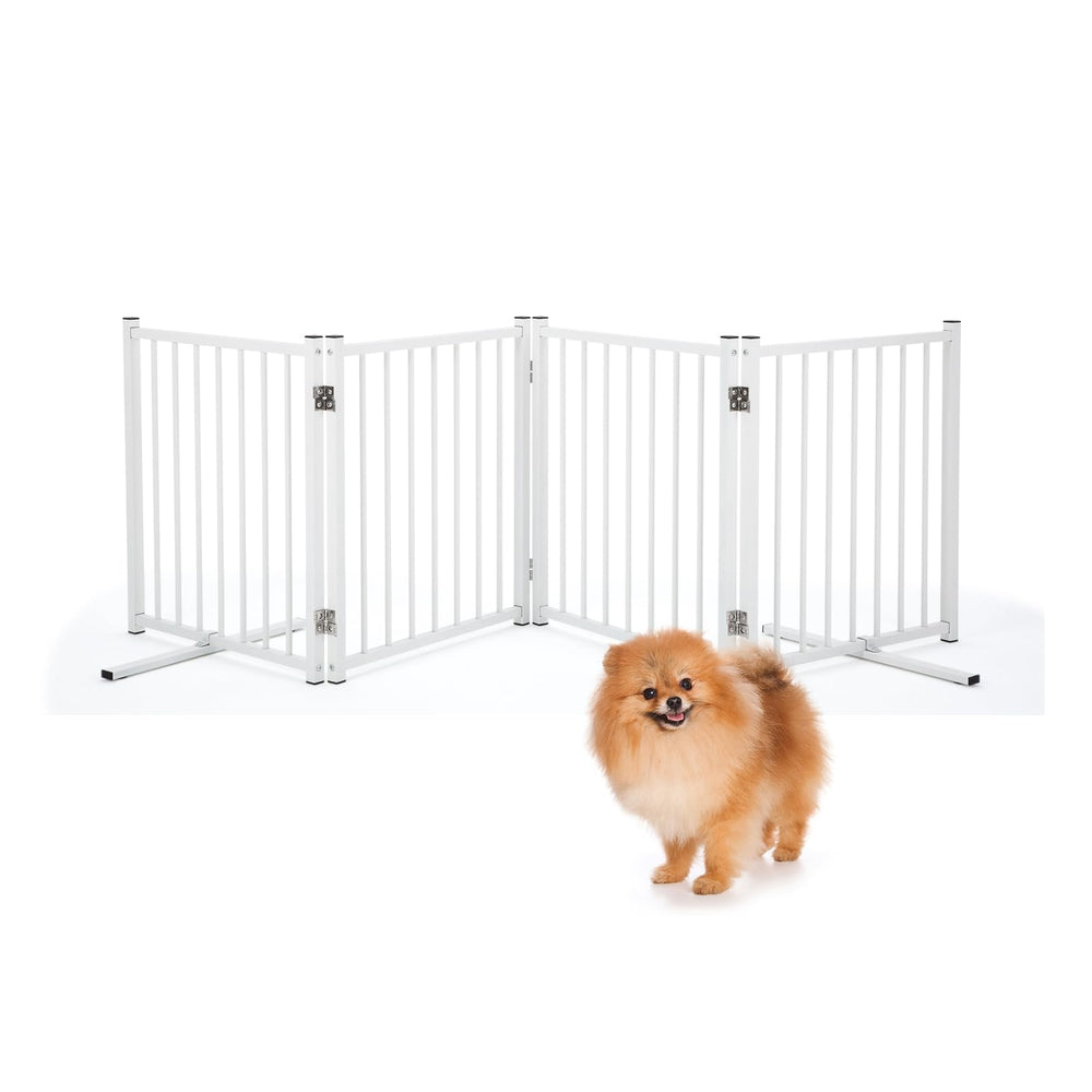 TE DEUM wide doorway dog gate in white blocks doorway access for pets.