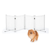 TE DEUM wide doorway dog gate in white blocks doorway access for pets.