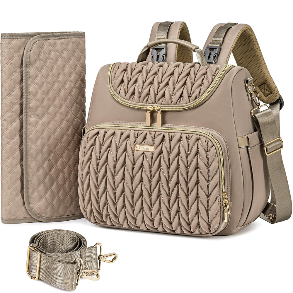 Tealari 4-in-1 diaper bag backpack front view with organized pockets for on-the-go moms