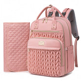 Tealari diaper bag backpack pink front view shows stylish organization for daily outings.
