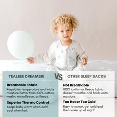 Tealbee Dreamsie footed design side view highlights safe movement in crib.