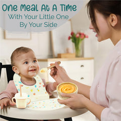 Teamko bib captures spills, helping keep outfits clean during feeding.