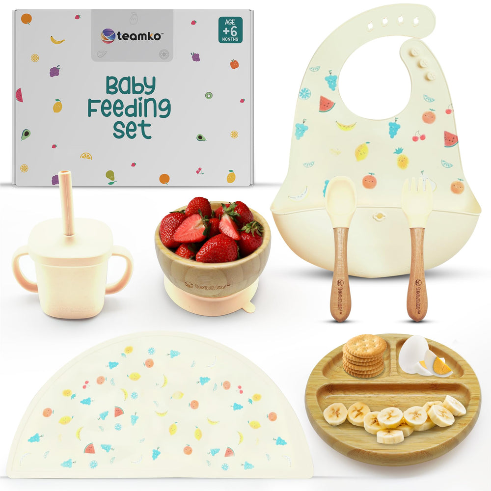 Teamko bamboo-plate shows durable bamboo plate for self-feeding and BLW meals.