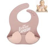 Teasin' Teethers Capeesh Pink bib with pocket catching spills during meals