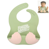 Teasin' Teethers FUHGEDABOUTIT Green bib front view for mess control.